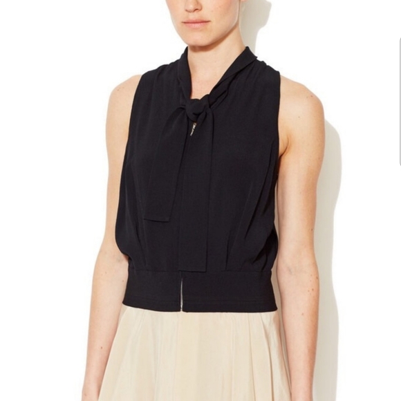 See By Chloe Tops - See By Chloe Bow Collar Zip Front Black Blouse NWT